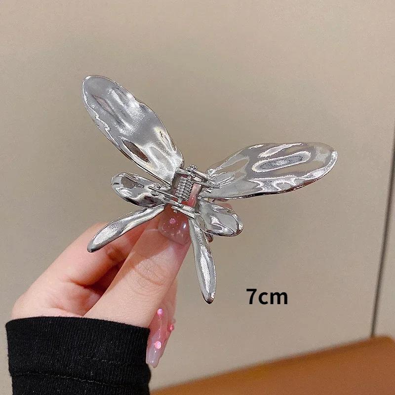 

Новые серебряные металлические заколки-краб для волос в форме бабочки, аксессуары для женщин и девочек, модные однотонные матовые синие розовые заколки-краб для волос в форме акулы