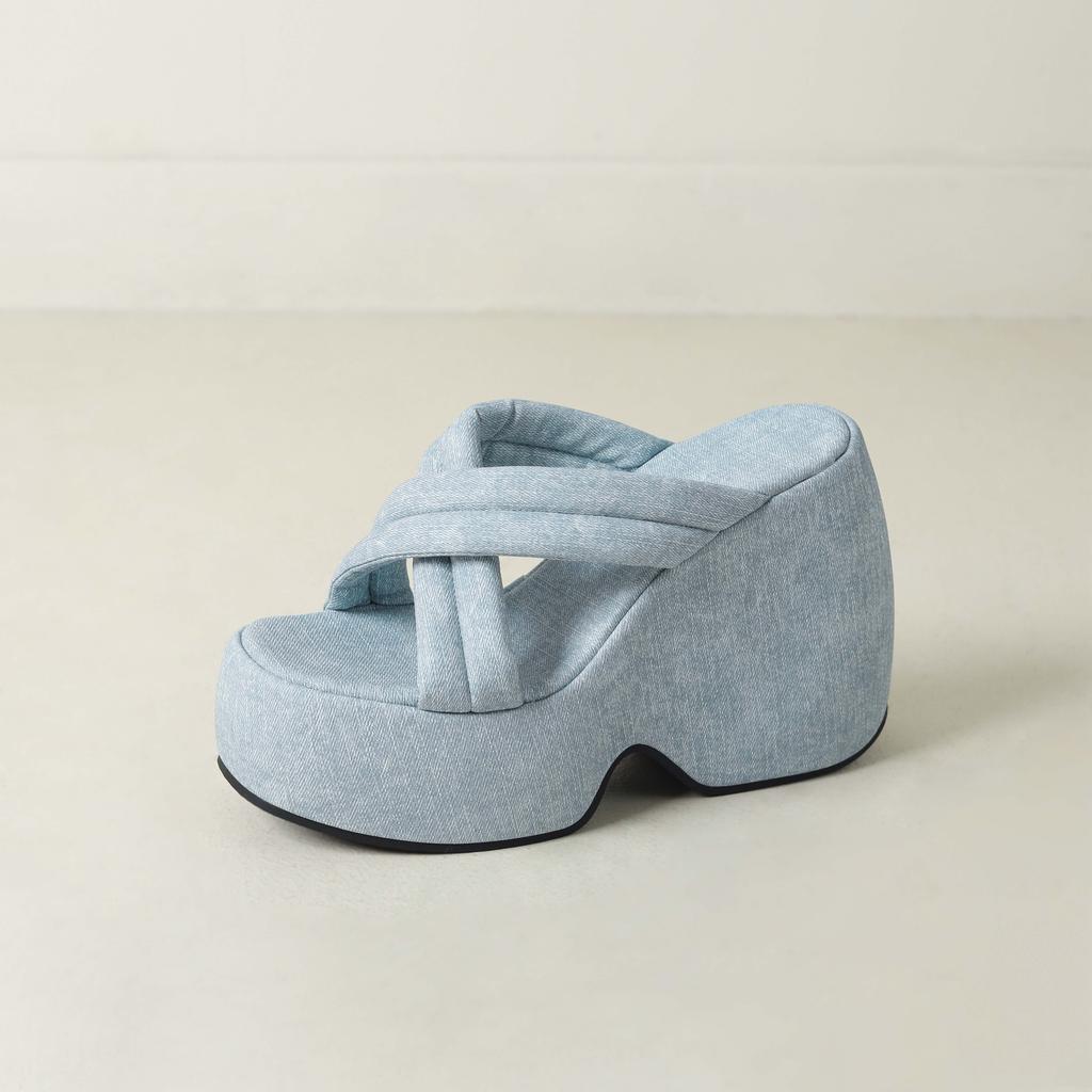 Krazing Pot Mules Polyurethane Summer Size 43 Women Platform Super High Heels Women Peep Toe Slip On Waterproof Sandals