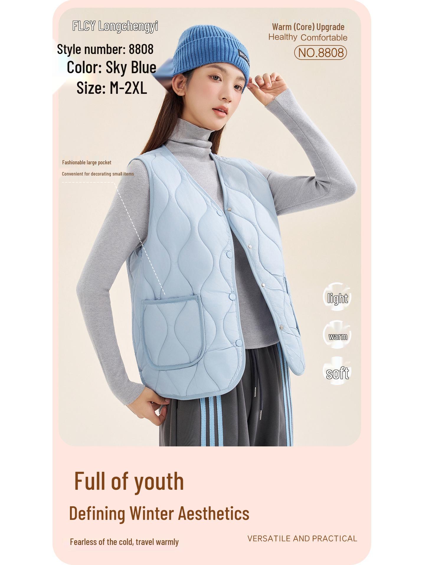 Longchengyi Women s Thermal Down Vest - 8808 Winter Wool-Blend V-Neck Sleeveless Jacket L