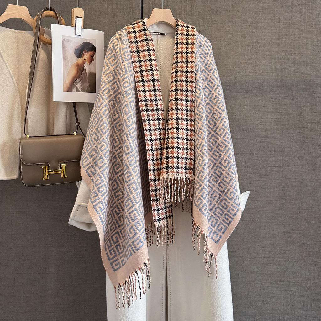 Winter Cashmere Scarf Women Double-Sided Jacquard Female Shawl Wrap Scarves Thick Warm Blanket Tassels Pashmina