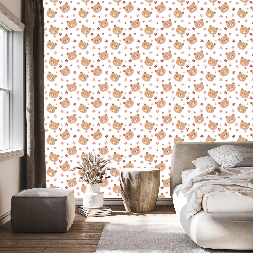 Bear White, Cream and Peach Wallpaper for Living Room and Bedroom 50x1000