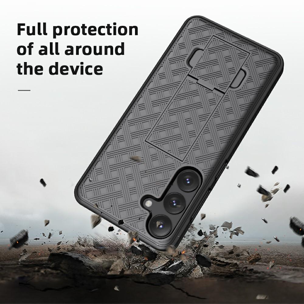 For Samsung Galaxy S25+ Case PC+TPU Sliding Screen Cover Kickstand Phone Shell with Clip