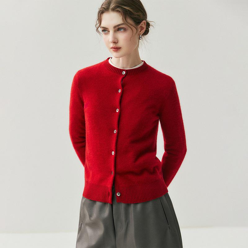 2025 Winter Women's Cashmere Round Neck Cardigan Sweater - Loose, Slimming Wool Knit Top