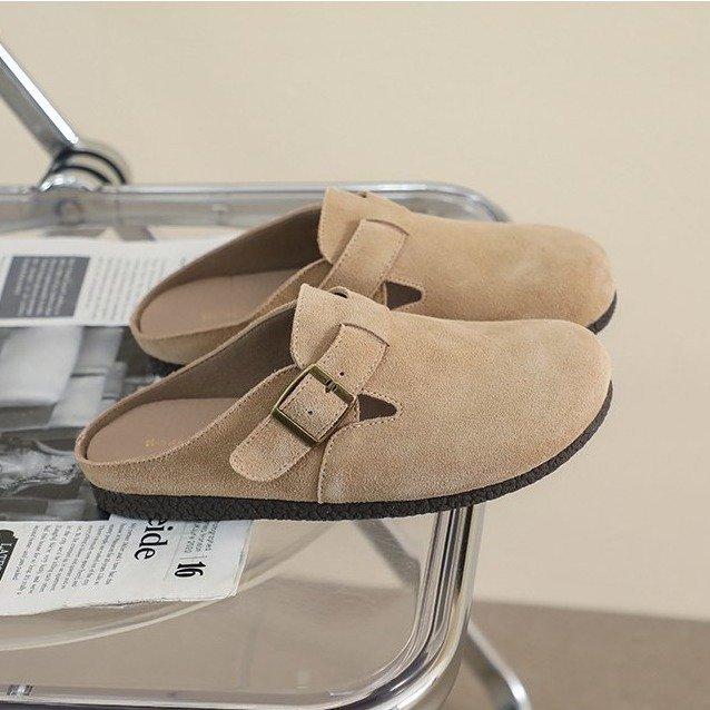 

Boken shoes women s bag head half slippers women s outer wear 2025 new spring and autumn pregnant women flat bottom one pedal lazy shoes 35