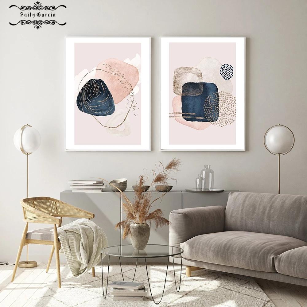 Abstract Geometric Art Poster Blush Pink Graffiti Canvas Pictures Nordic Wall Art Interior Paintings for Living Room Home Decor