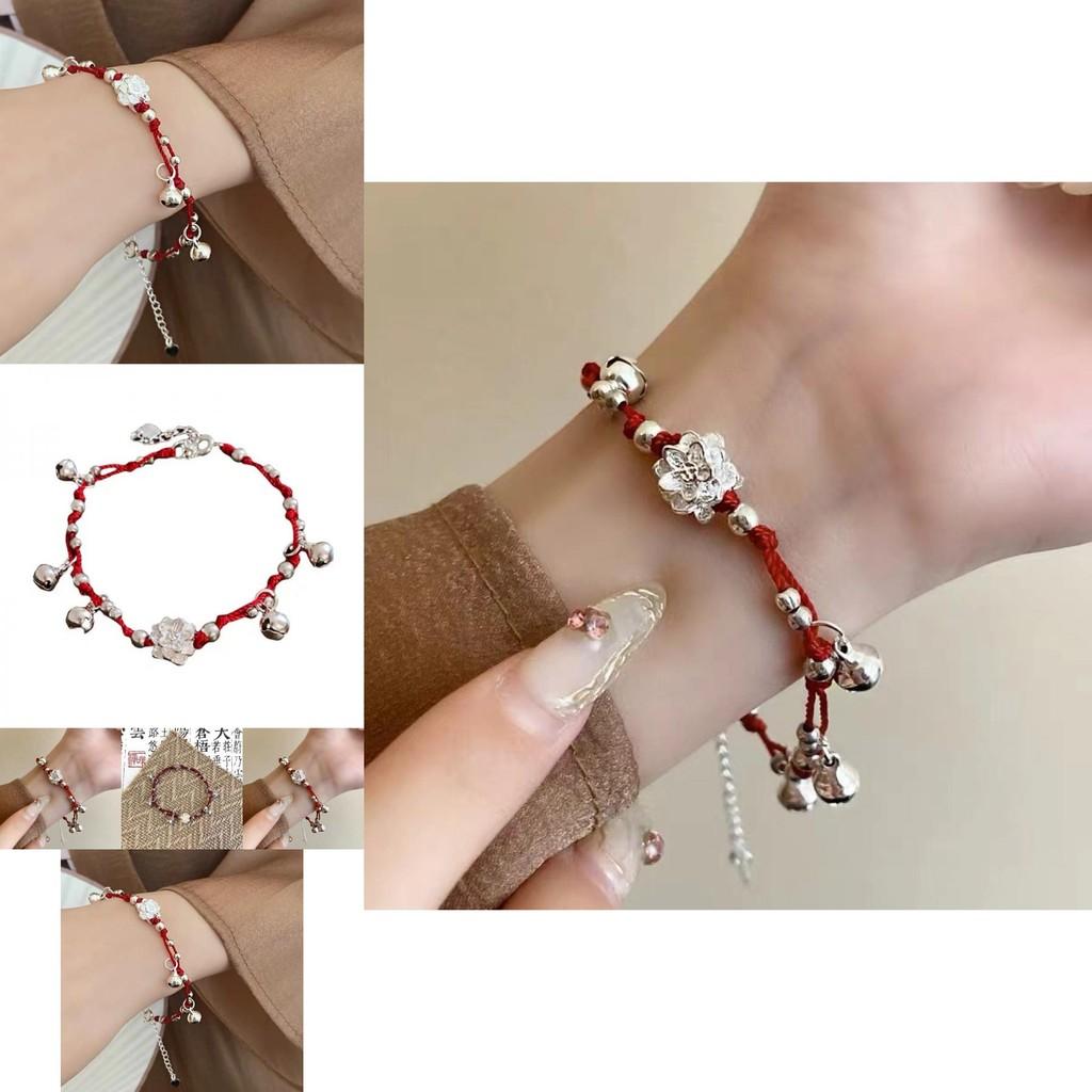 Minimalist Red String Lotus Bell Bracelet Handmade For A Playful Chic Style