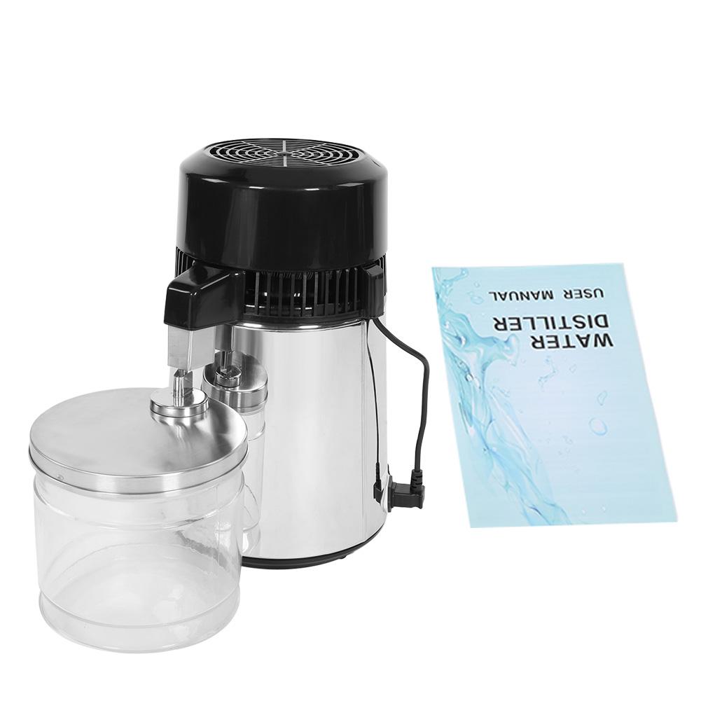 Electric Pure Water Distiller Countertop Stainless Steel Shell with Glass Bottle(Silver  Plu)