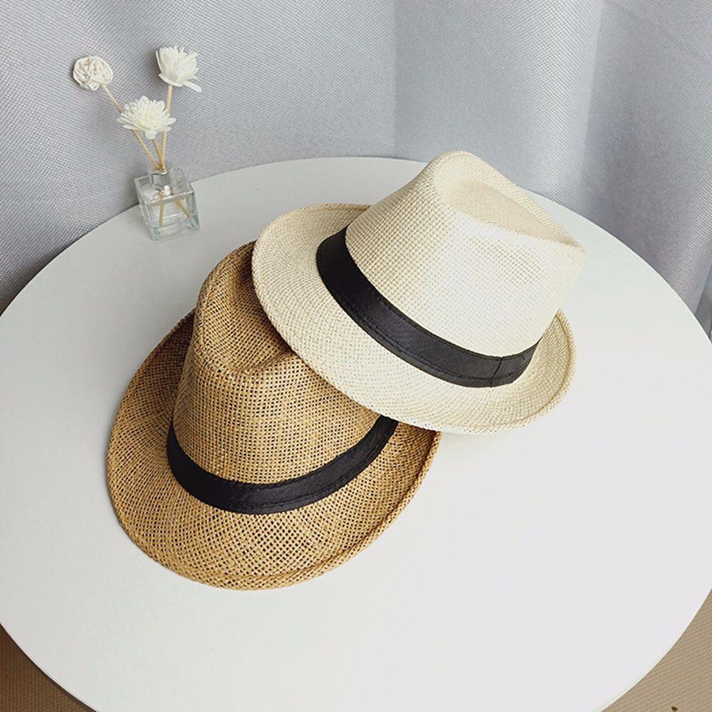 Simple Breathable Men Beach Hats Summer Wide Brim Fedoras Straw Hat Weave Shade Sun Caps