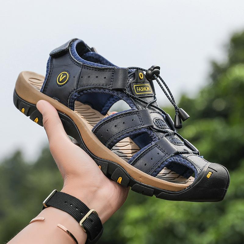 Classic Mens Sandals Summer Genuine Leather Sandals Men Outdoor Casual Lightweight Roman Sandals Fashion Beach Sneakers
