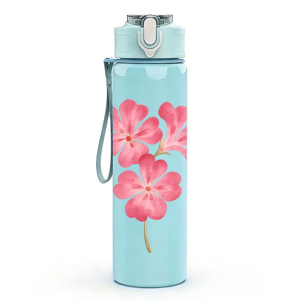 1PC Pink Cherry Blossom Flower Branch Print 750ml Color Plastic Sports Water Bottle Leakproof Flip Straw Lid Suitable for Sports Office Home Use