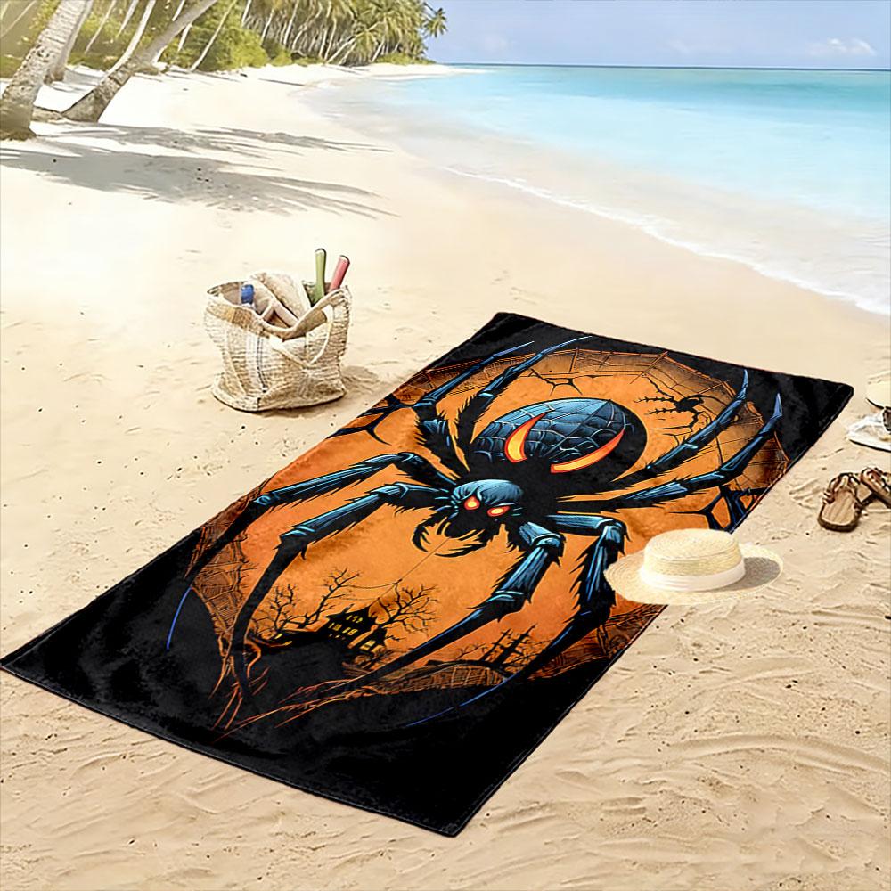Eerie Spider's Moonlit Lair Print Beach Towel, Quick Drying, Suitable for Travel, Outdoor Sports, Jogging, the Beach and Swimming, Gift