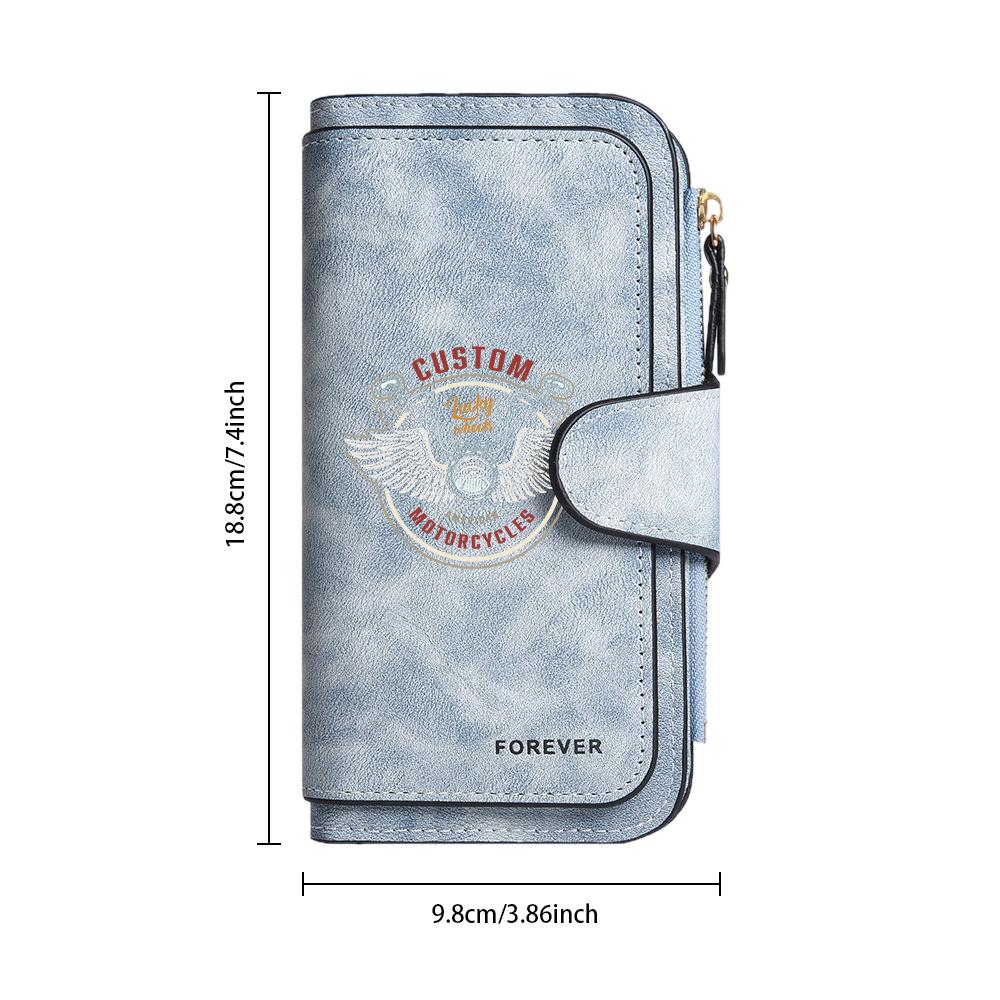 Retro Biker Pattern Long Wallet Stylish Portable Functional Card Holder Daily Use Purse