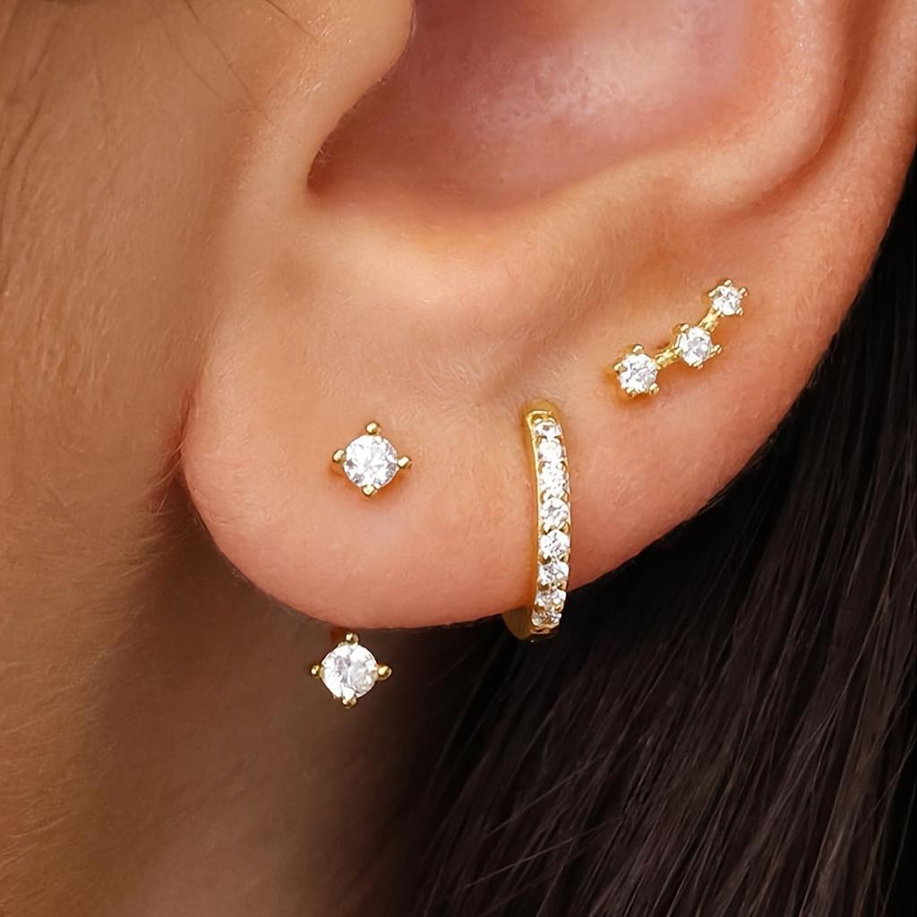 3pcs New Fashion Minimalist Copper Zircon Cross Earrings Set for Women Chunky Birthday Vacation Daily Wear Party Jewelry Gifts