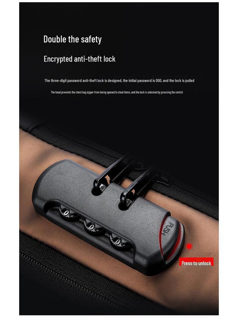USB Arayüzlü ve Şifreli Kilitli Erkek Hırsızlığa Karşı Çapraz Göğüs Çantası