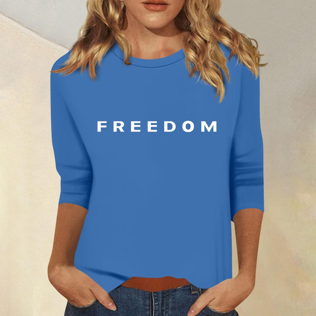 Women's Fashion Casual Seven Sleeve Print Round Neck Top