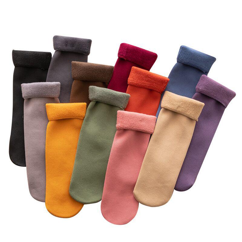 Unisex Warm Faux Cashmere Mid-Calf Socks - Velvet Thickened, Vertical Stripe, Solid Color for Autumn/Winter