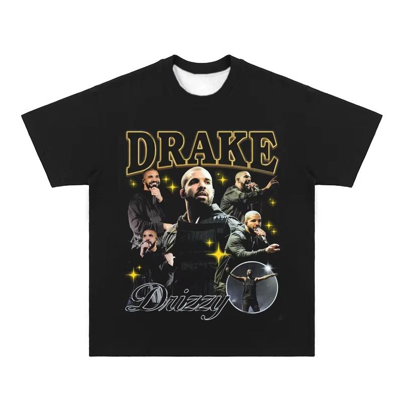 2025 Summer New Drake Vintage Tee Drake Vintage Hip Hop Rap American Men's Fashion Casual Short Sleeve Quick Dry T-shirt
