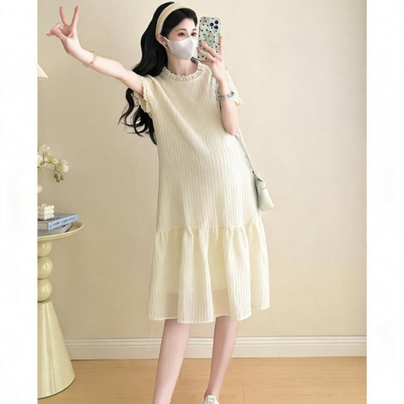 2026 Summer Fresh Korean-Style Mid-Length Maternity Dress: Youthful, Slimming, and Tummy-Covering Design