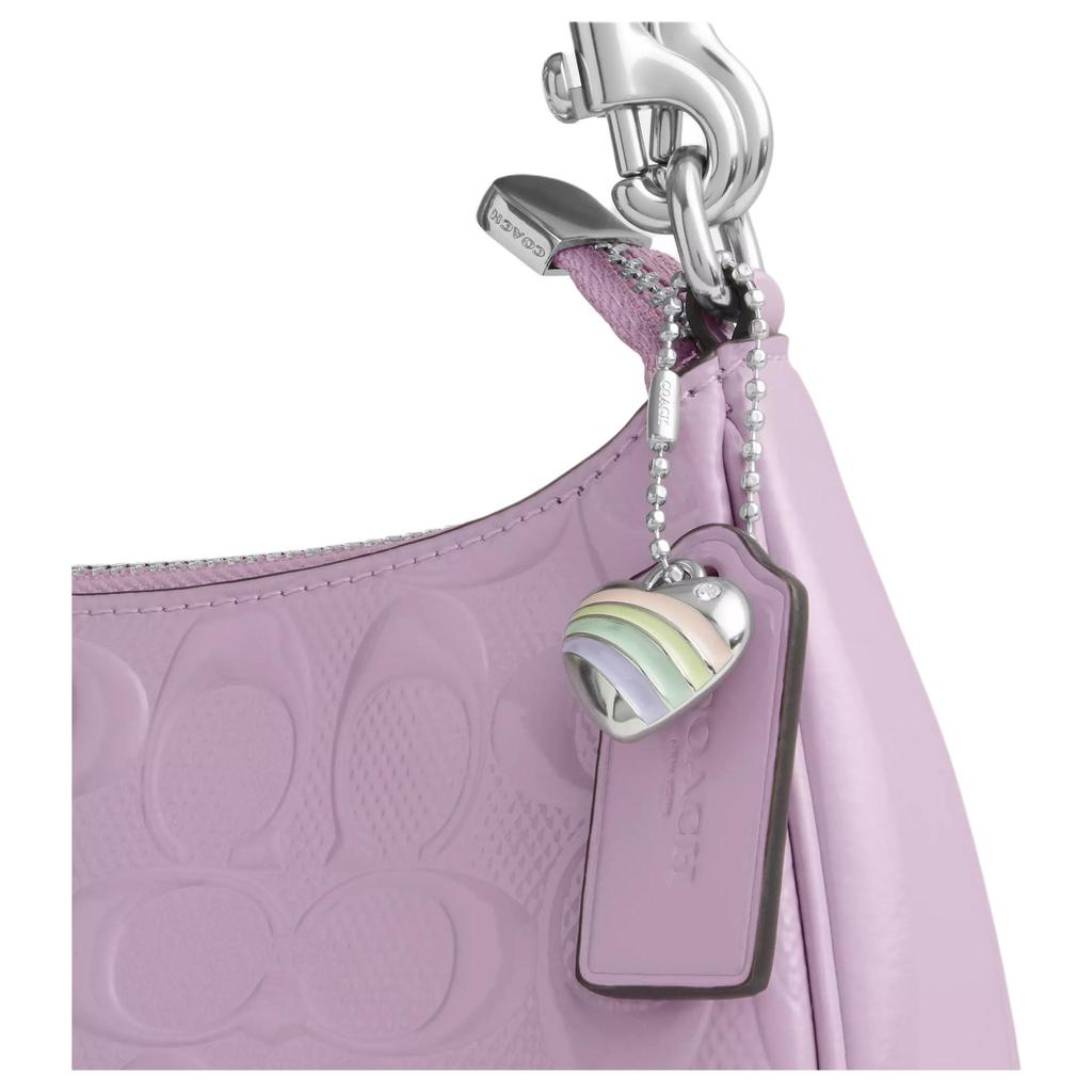 Coach Teri 25 Heart Charm Silver Metal Finish Leather Shoulder Bag Medium Light Purple Women Shoulder Bag CDA98-SVIZ