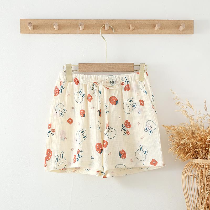 Women's summer pure cotton cotton Japanese printed thin shorts summer pajama pants home pants loose outer wear