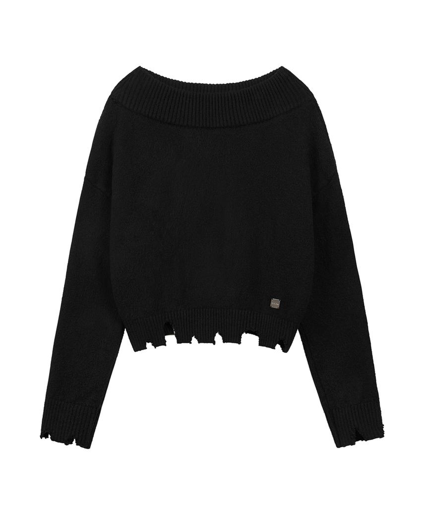 ROCKCAKE Off Shoulder Damaged Knit - Black