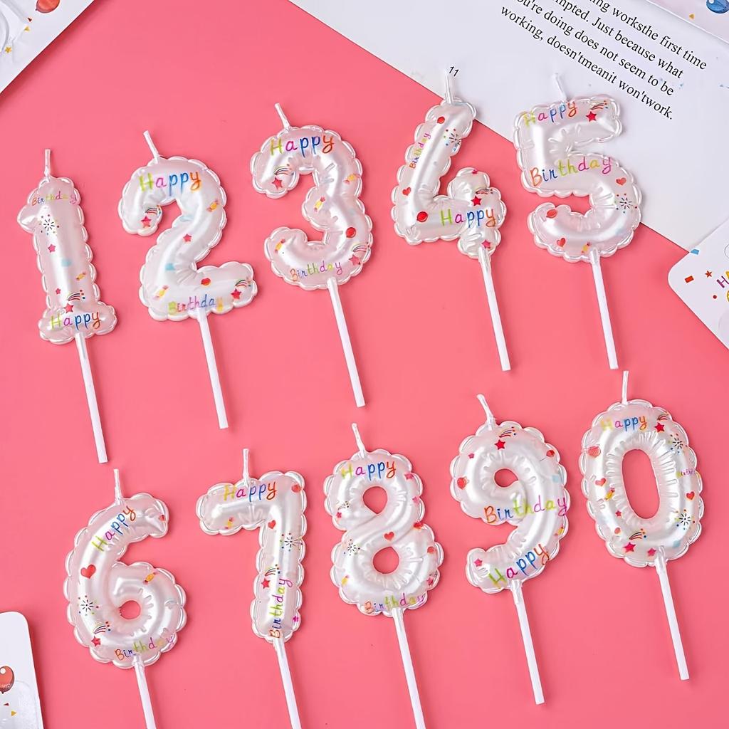 1pc White Number 0-9 Candle Balloon-Shaped Birthday Party Cake Decoration Children Adult Birthday Party Decor Festival Supplies