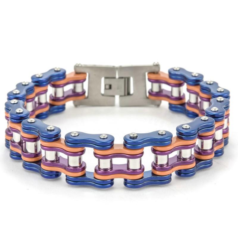 Titanium Steel Cycling Bracelet Men Geometric Biker Chain Style Black With Gold Blue Red Accents Durable Adjustable Wristband