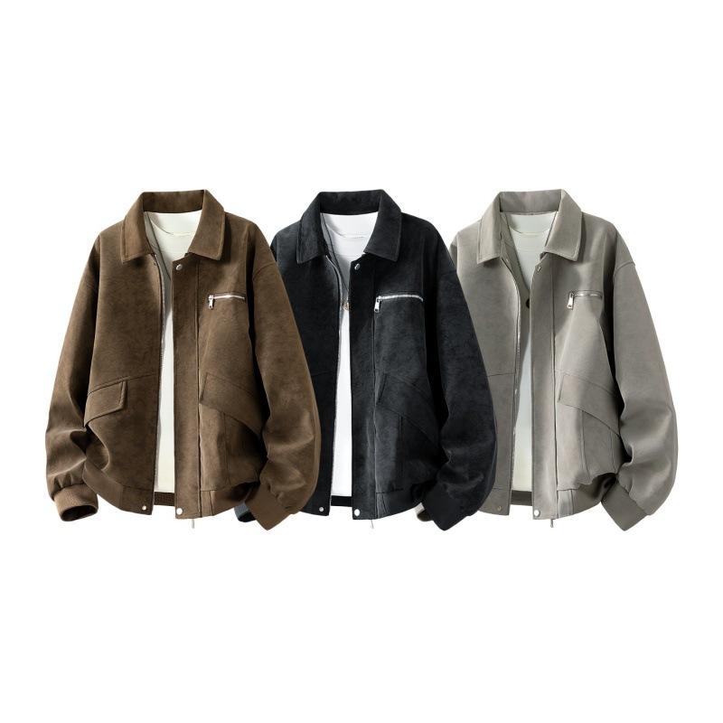 New leather jacket lapel spring and autumn tooling style American retro lapel leather jacket PU leather jacket men