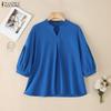 ZANZEA Women Casual V-Neck Solid Color 3/4 Sleeve Loose Blouse