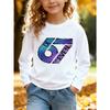 Kids Unisex Crewneck Sweatshirt, Blue Purple Grid Gradient 67 Six Seven Graphic Long Sleeve Pullover, Soft Fleece Sweatshirts for Boys Girls Ages 4+