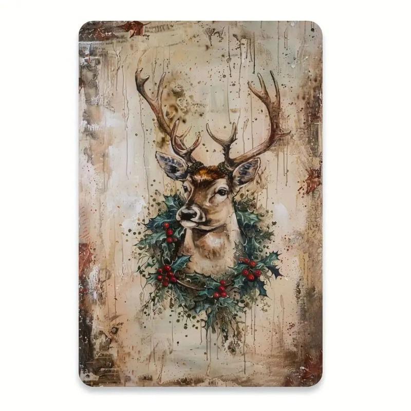Vintage Merry Christmas Metal Sign, Retro Holiday Wall Decor 20x30cm
