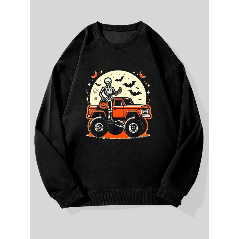 Men's Halloween Pattern Casual Crewneck Sweatshirt, Long Sleeve Loose Fit Pullover Top, Casual Sweatshirt Autumn Winter Outfit for Halloween Party