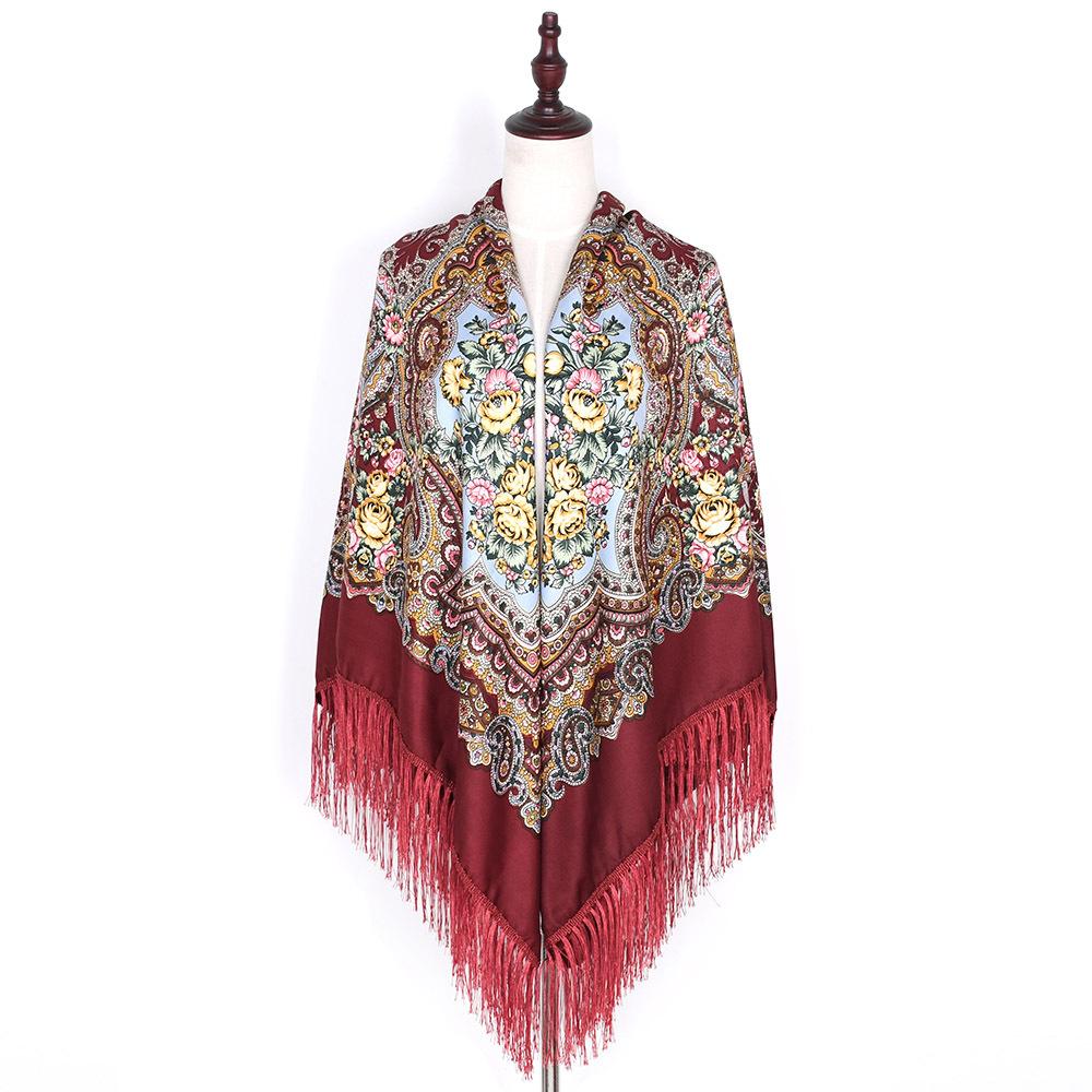 160*160Cm Women Russian Scarf Luxury Floral Print Scarves Wraps Big Size Handkerchief Babushka Bandana Beach Travel Shawls