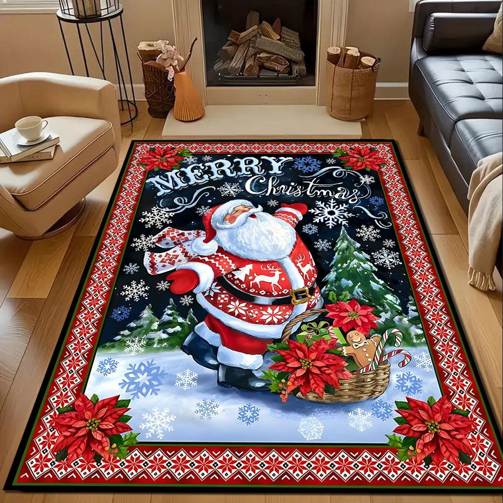 Santa's Festive Christmas Scene Patterned carpet, non slip mat suitable for living room and bedroom sofas
