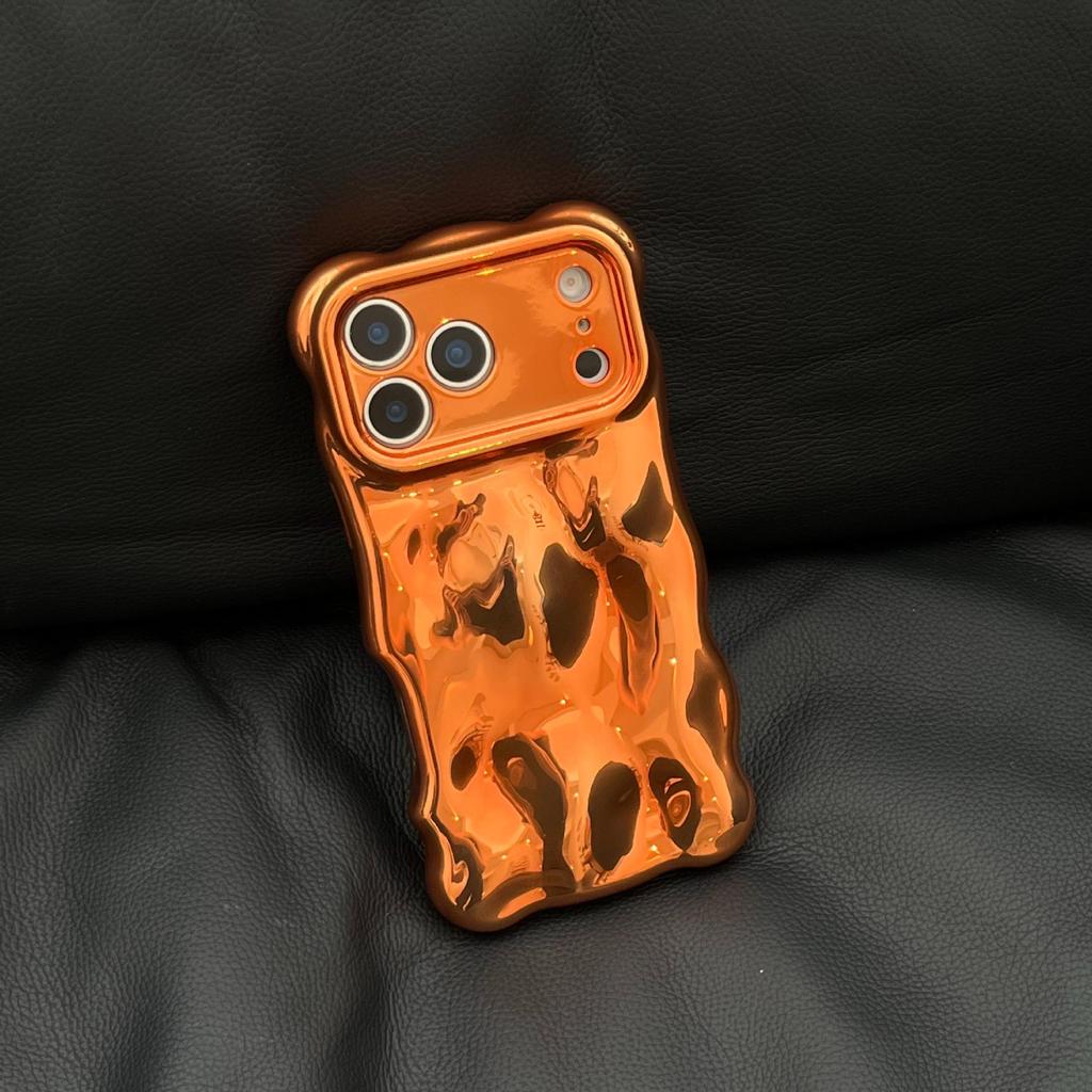 Bright Orange 3D Wave Pattern Drop-Proof Case Compatible with iPhone 13/14/15/16/17 Pro Max