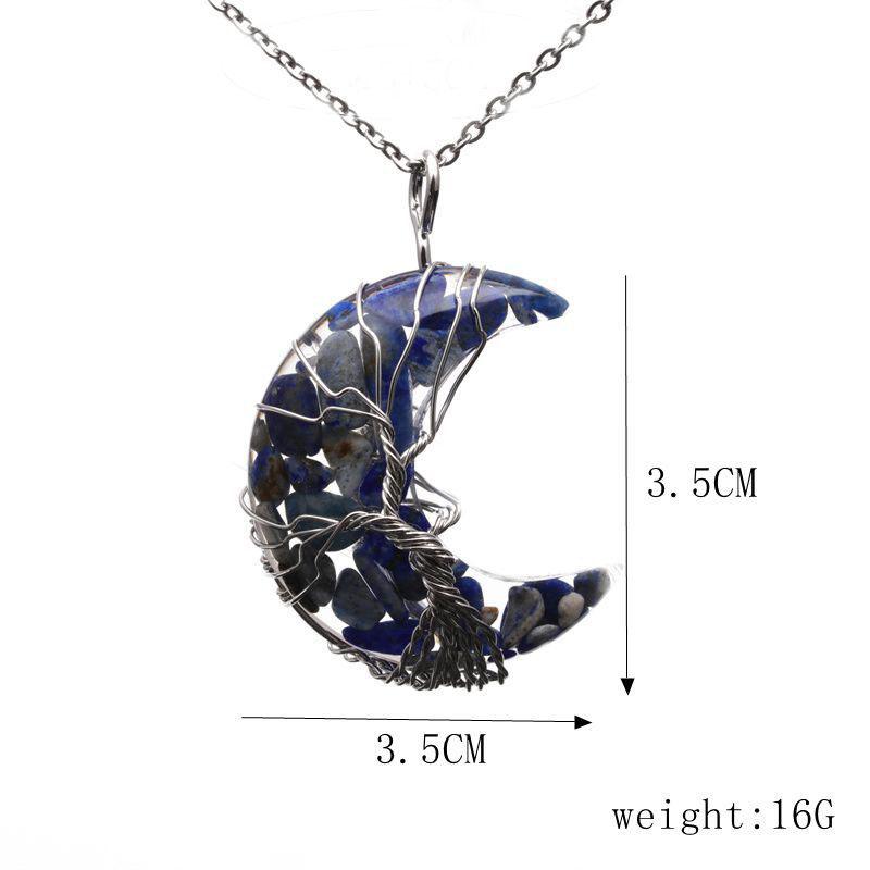 Natural Crystal Moon Pendant Necklace Tree of Life Amethyst Reiki Polished Mineral Jewelry Healing Stone for Men Women Jewelry
