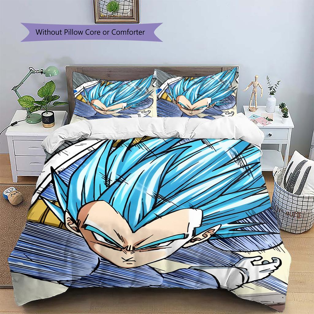 Biancheria da letto con motivo Vegeta di Dragon Ball Decorazione per la casa Regalo di compleanno (1 * copripiumino + 2 * federa, senza nucleo)