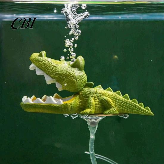 Aquarium Accessory Air Bubbler Crocodile, Resin Crocodile Decoration Bubbler, Green Pump Fish Tank Ornament for Shrimp Betta