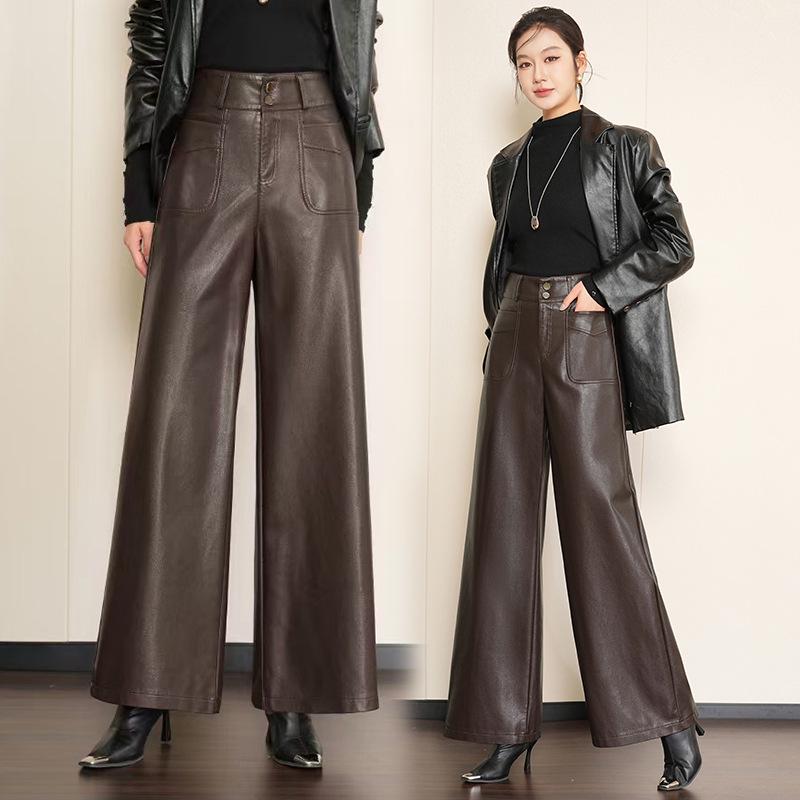 

2026 Women s High-Waisted PU Leather Wide-Leg Pants - Autumn/Winter Collection L 28 (105-115 Jin)