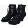 Botki Taneczne na Zamek Buty Taneczne Latino Salsa Czarna Skóra Zamszowa Damskie Buty Taneczne Na Różnych Obcasach 8.5cm 7.5cm 6cm QT-006