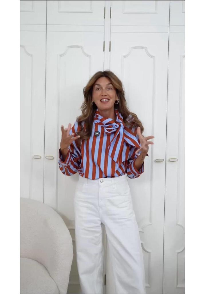 European American Women's Striped Lace-up Long-Sleeve Loose Top