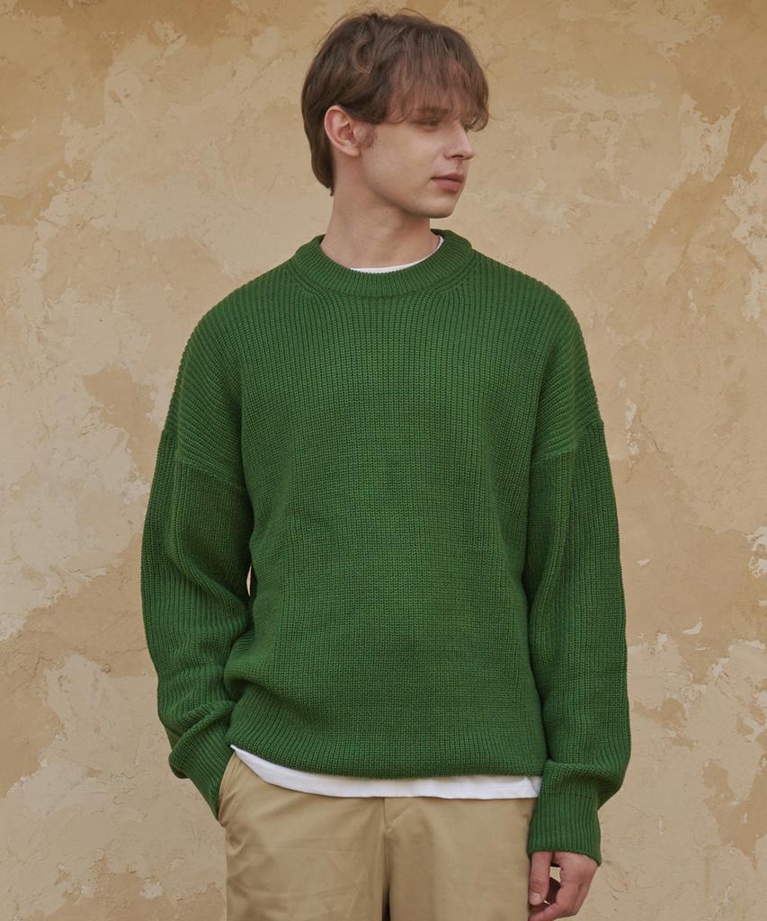 ESN Punched Round Neck Oversized Knit Green