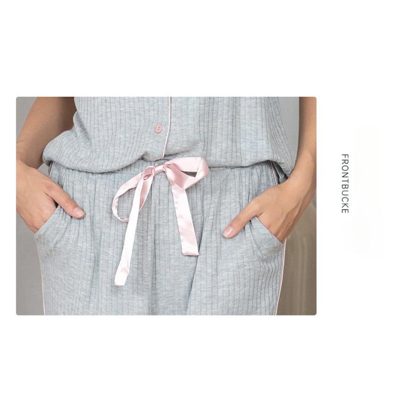 Ladies Summer Cool Feeling Short Sleeve Loungewear Shorts Set Love Pocket Solid Colour Stripe Modal Cotton Pajama Set