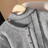 Women's Wool Blend Color-Block Round Neck Cardigan