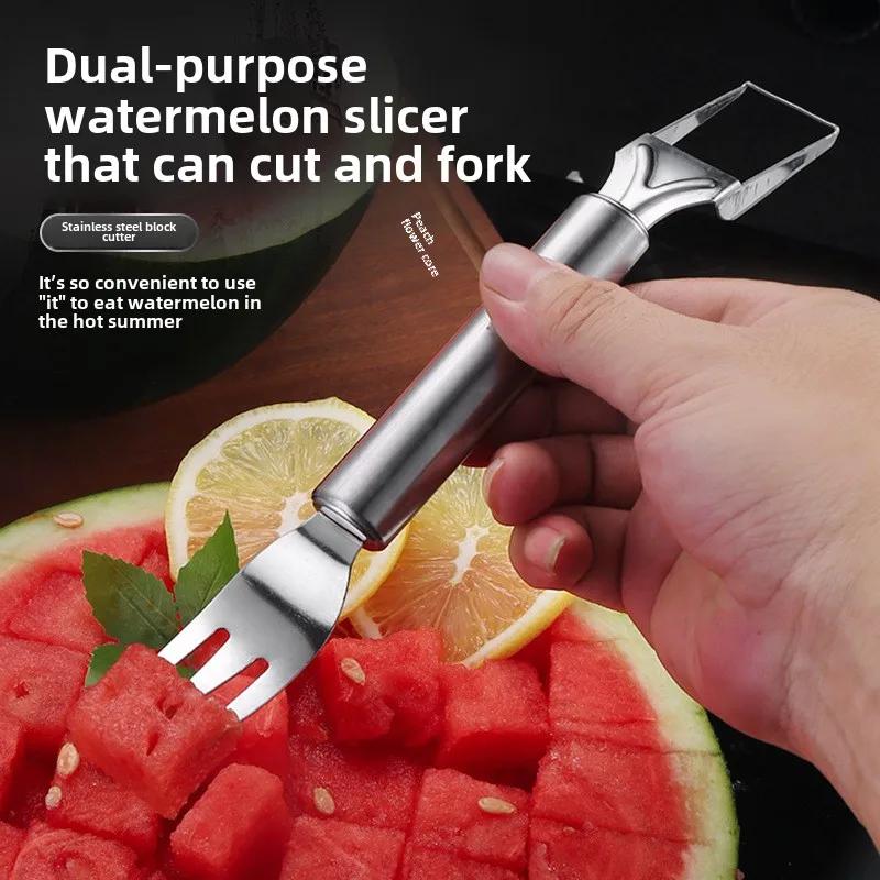 Stainless Steel Watermelon Cutter Tool, Dual Head Fruit Slicer for Melon & Fruits, Multi-Function Pulp Scooper Kitchen Gadget
