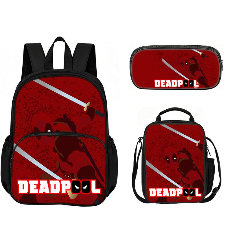 Deadpool  School 3Pcs Set with Front Pocket Backpack+lunch Bags+Pencil Bag Fashion Schoolbag Backpack Trend Kids Gift