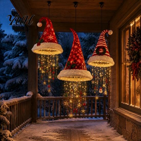 Weihnachtsbaum Hängende Ornamente Weihnachtsmütze Laterne, Leuchtende Weihnachtsmütze Dekoratives Licht mit LED-Lichterkette Feiertagsparty Dekorationen Und Anhänger, Anhänger