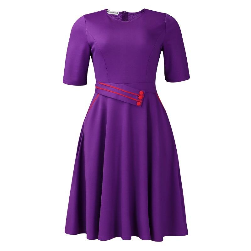 Women's New Fashion Short-sleeved Solid Color High-waisted Swinging African Dress