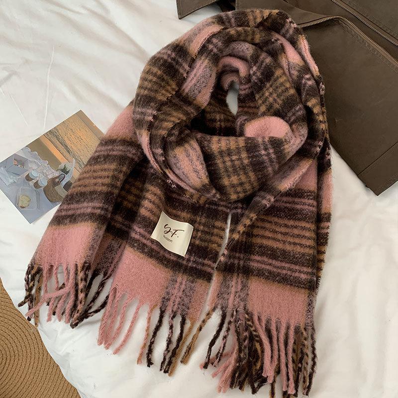 New Maillard Scarf Women's Autumn and Winter Korean Version Versatile Plaid Thickened Student Couple Scarf Mohair Warm