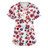 Women's Fashion V-neck Short Sleeve Workwear With Pockets Printed Tops